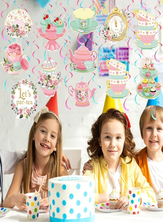 Spakon 72pcs Tea Party Decoration Spring Floral Tea Time Hanging Swirls Decoration Teacup, Cupcake, Teapot Ceiling Decoration for Mother's Day Wedding Princess Birthday Talking Party Favor - Image 3